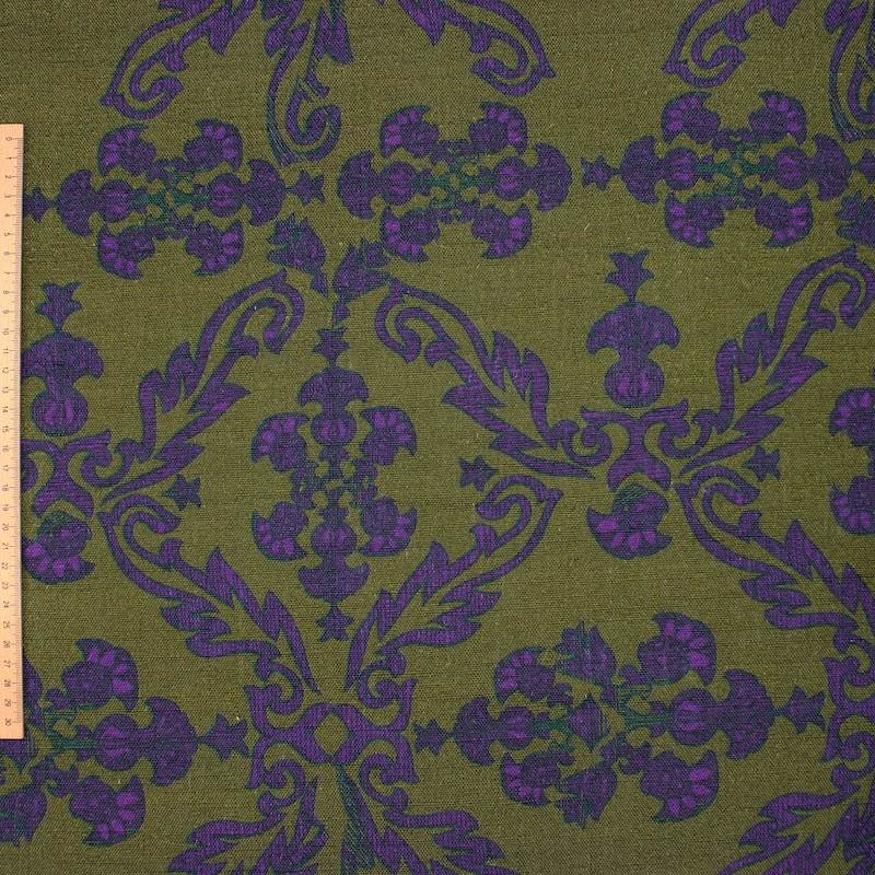 Tissu viscose et linmotif canard et mauve- kaki