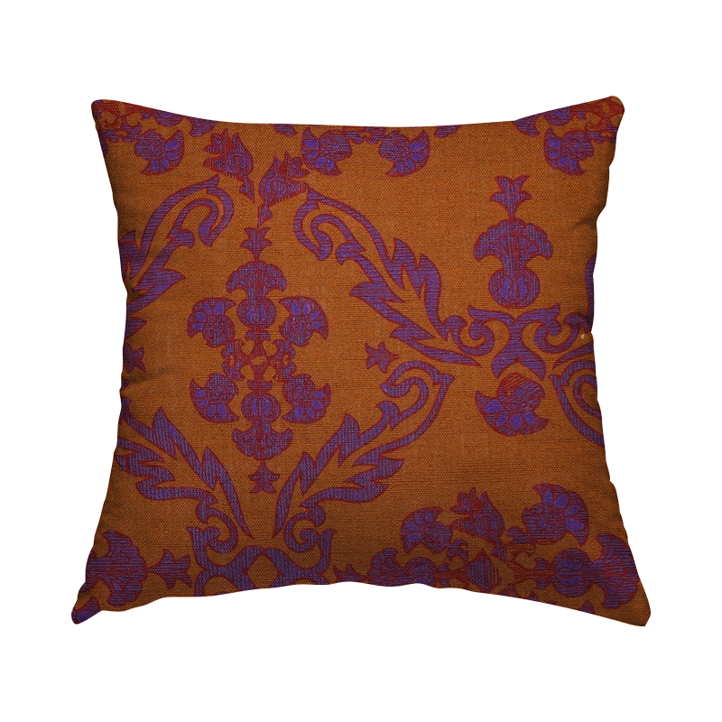 Tissu viscose et lin  motif rouge et mauve  - rouille