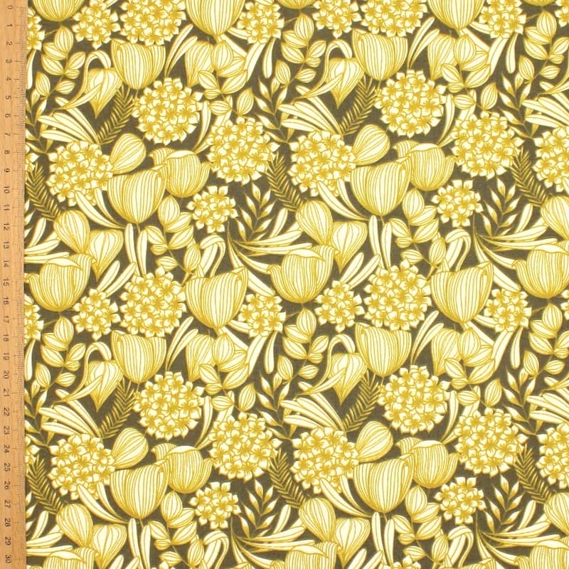 Cotton with flowers - khaki / anise