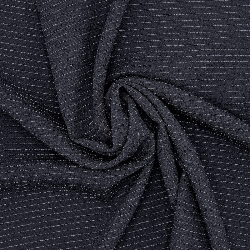 Crêpe fabric with thin stripes - navy blue