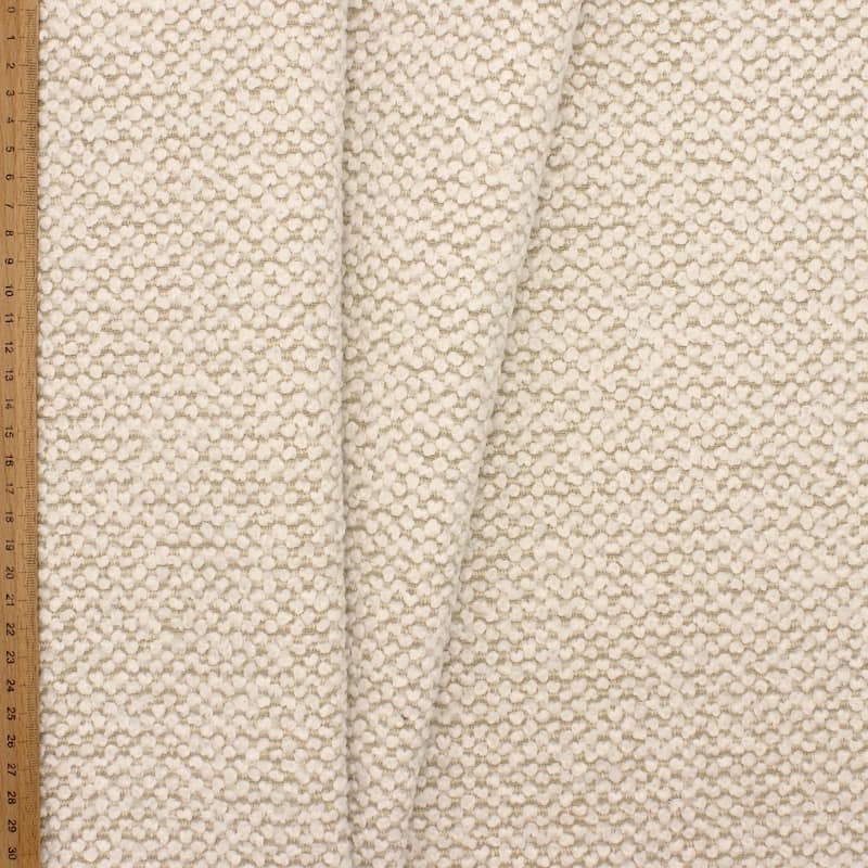 Tissu jacquard bouclette - beige et blanc