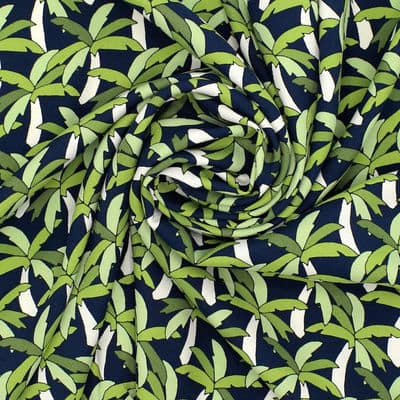 Viscose fabric with palm trees - green / navy blue