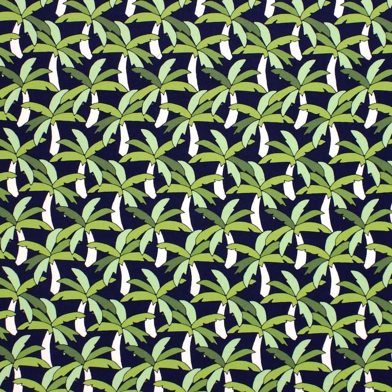 Tissu viscose palmier - vert / marine