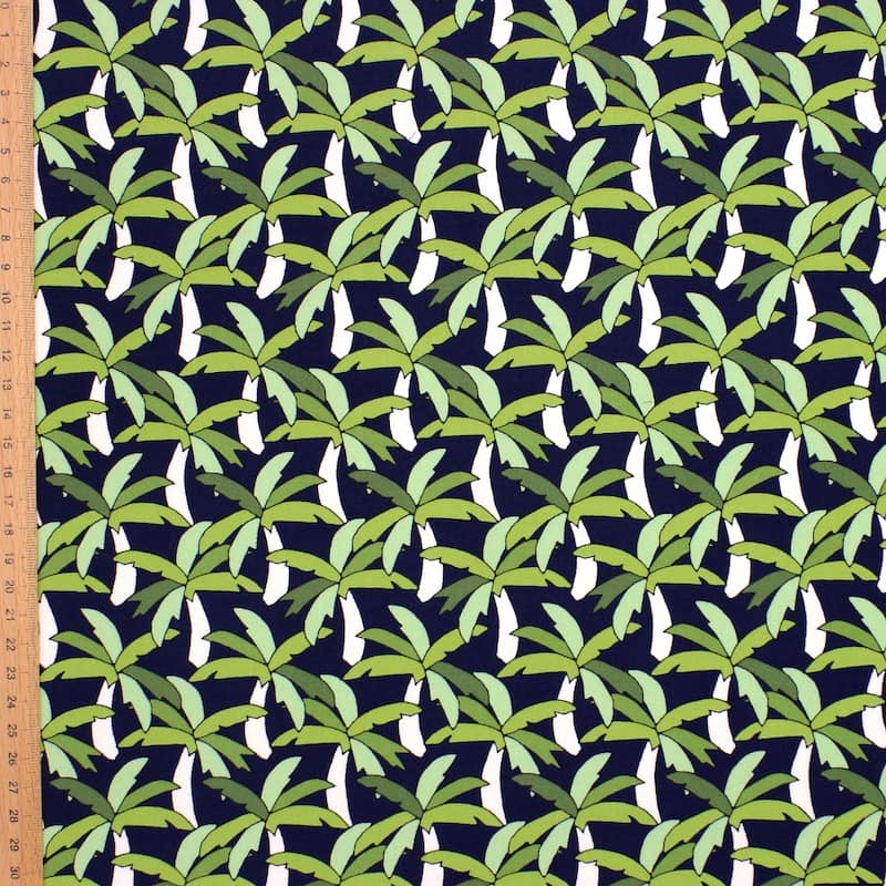 Viscose fabric with palm trees - green / navy blue