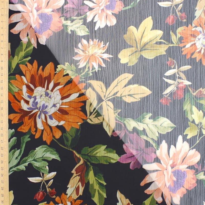 Tissu voile floral -noir