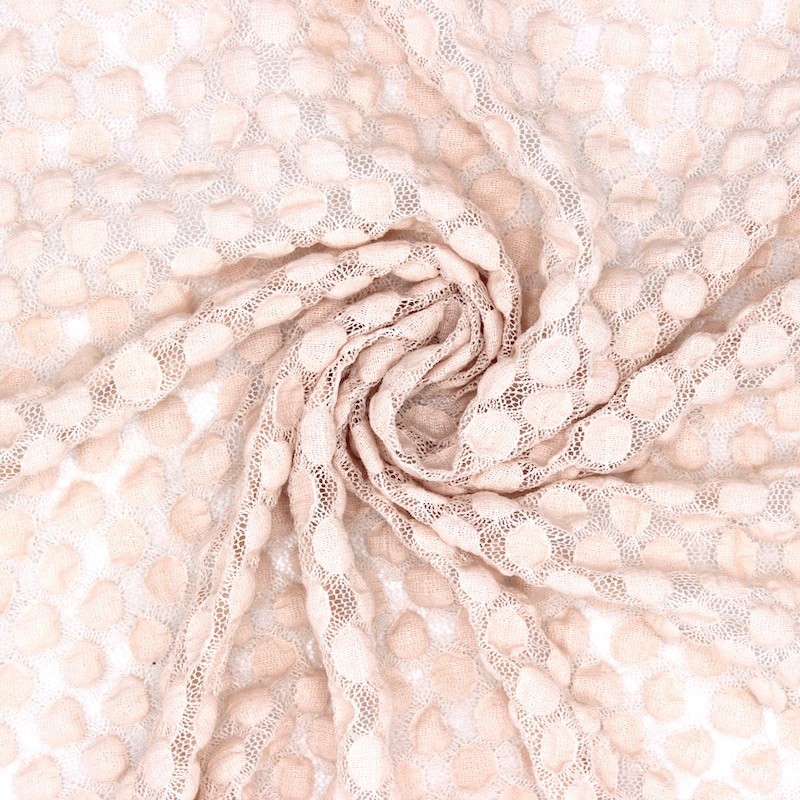 Jacquard sur tulle extensible rose