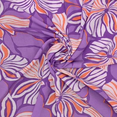 Viscose stof met bloemenprint - paars