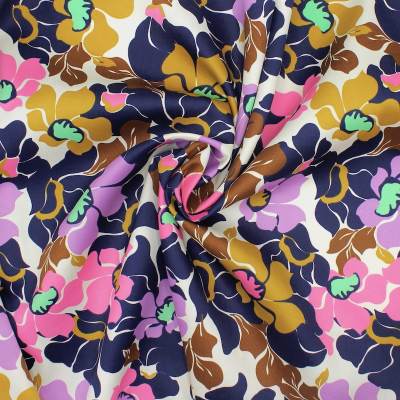 Cotton satin fabric with flowers - multicolored