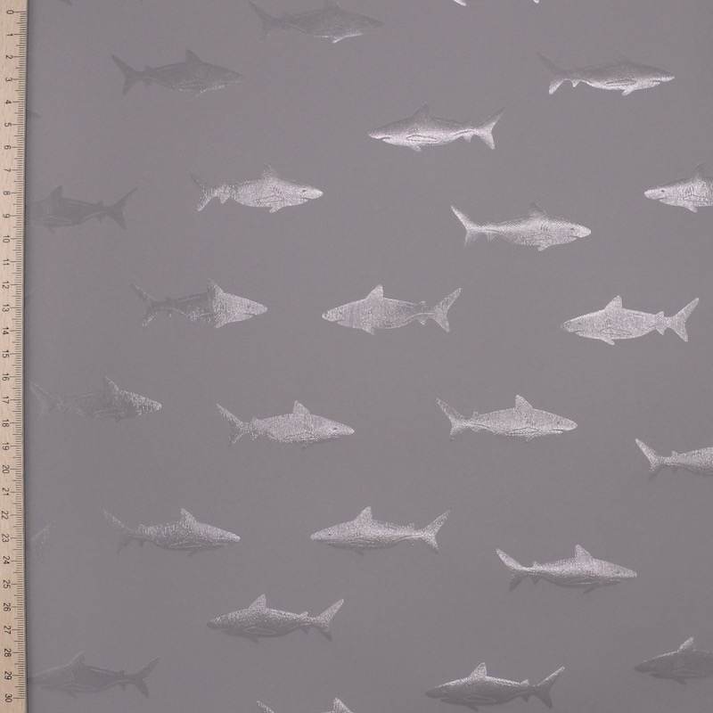 Shark print waterproof fabric - mouse grey