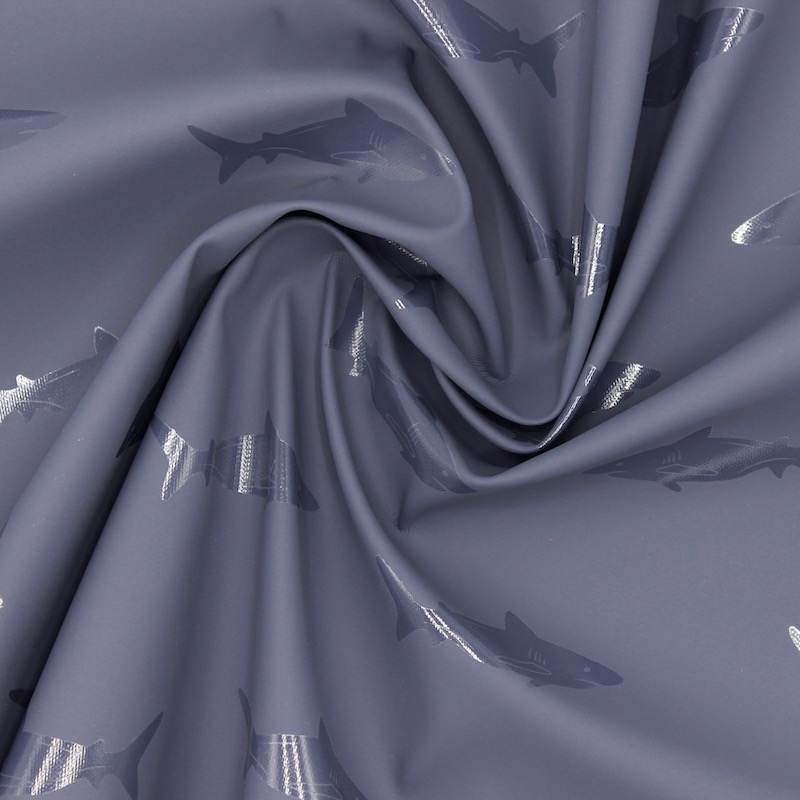 Shark print waterproof fabric - slate