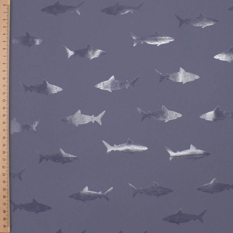 Shark print waterproof fabric - slate