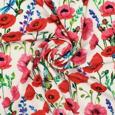 French Terry fabric - flowers - white