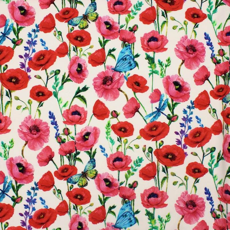 French Terry fabric - flowers - white