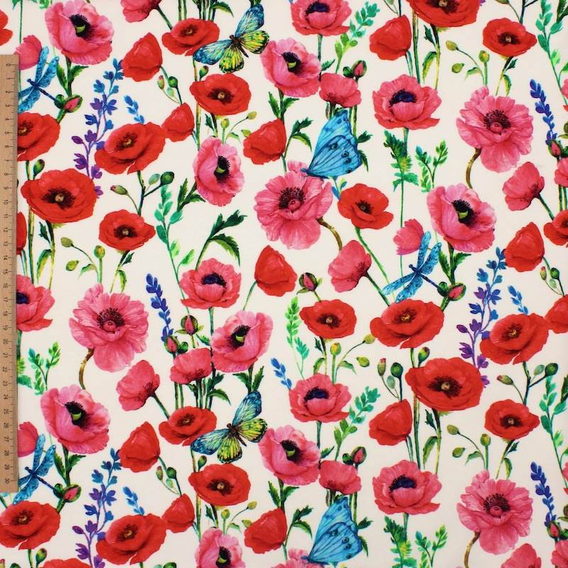 French Terry fabric - flowers - white