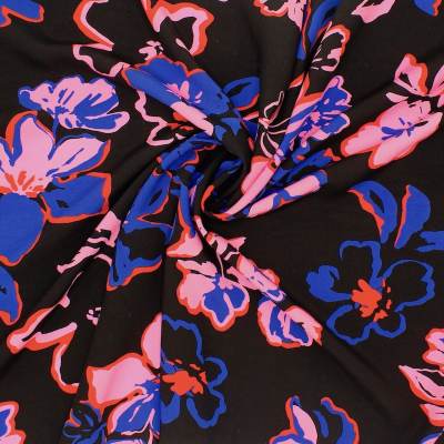 Viscose stof met bloemenprint - zwart