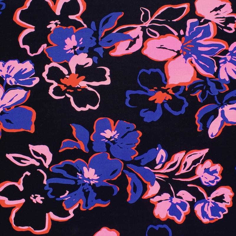 Floral printed viscose fabric - black