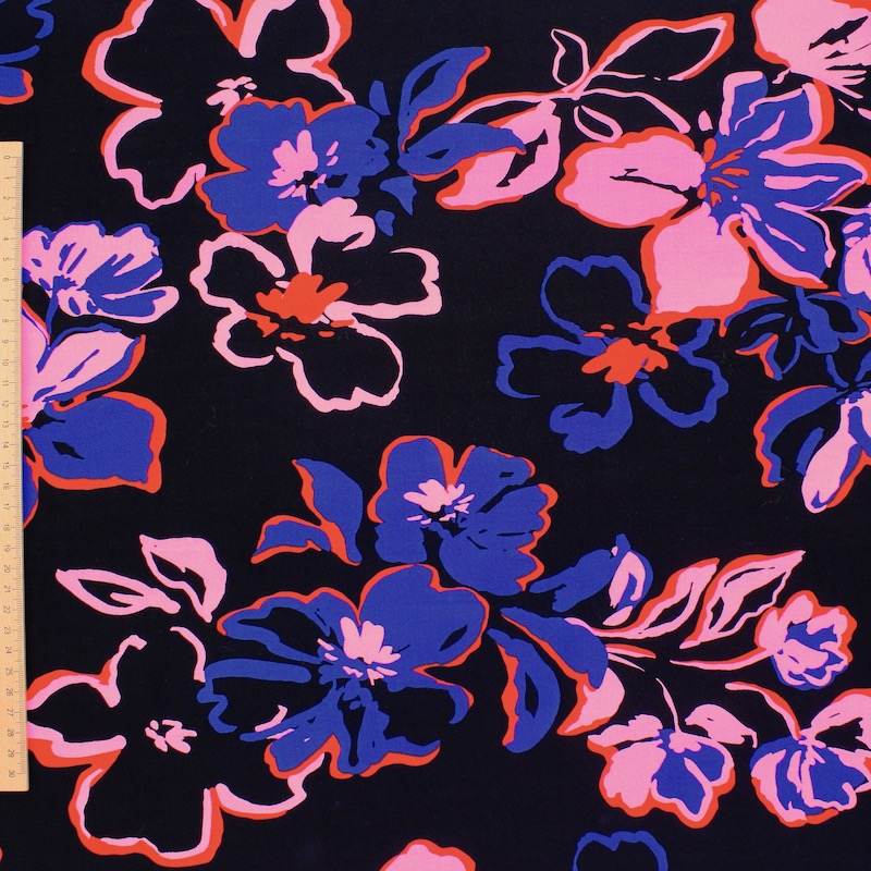 Floral printed viscose fabric - black