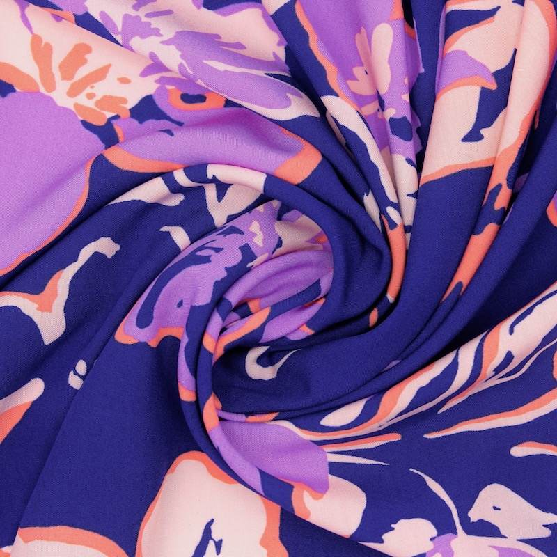 Floral printed viscose fabric - blue