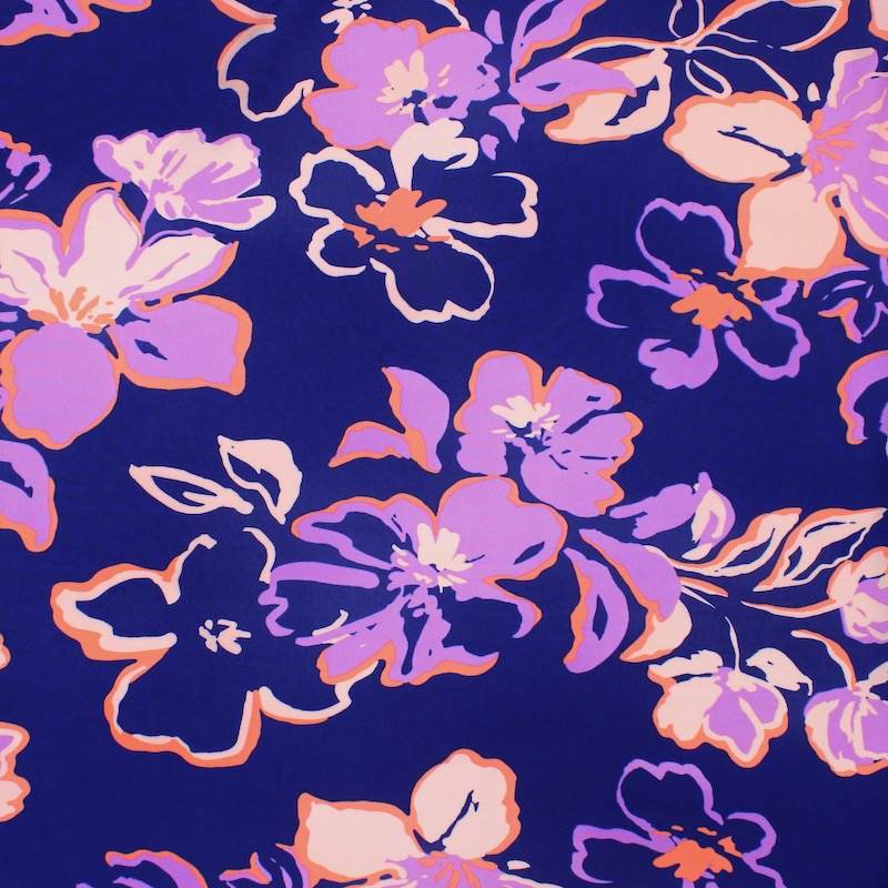 Floral printed viscose fabric - blue