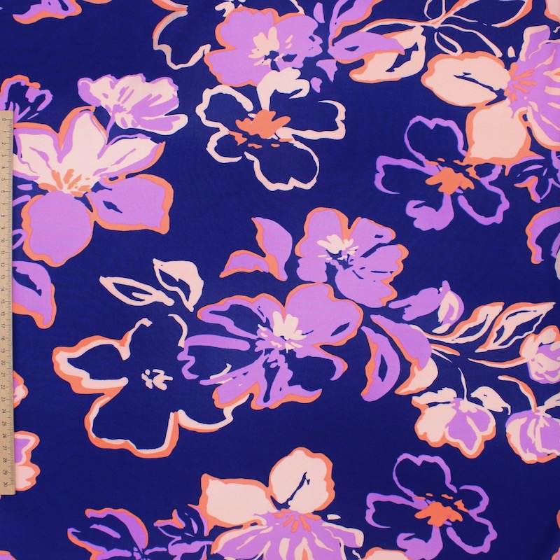 Floral printed viscose fabric - blue