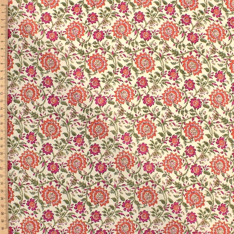 Floral printed viscose fabric - cream