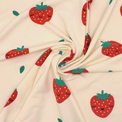 Strawberry print cotton sweatshirt fabric - off-white