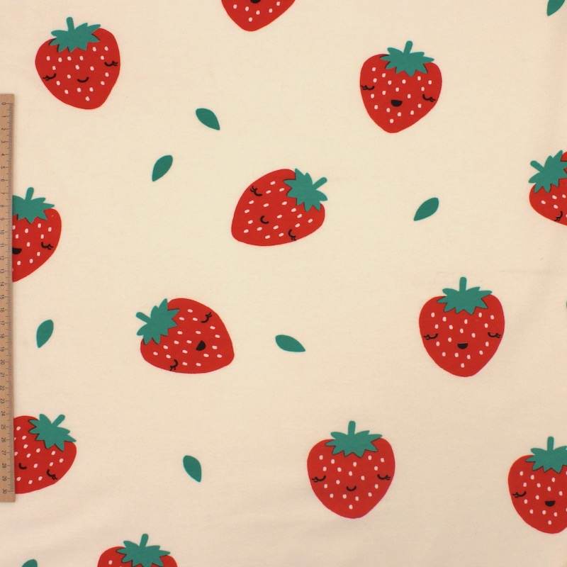 Strawberry print cotton sweatshirt fabric - off-white