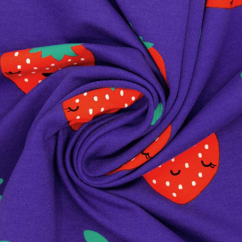 trawberry print cotton sweatshirt fabric - navy