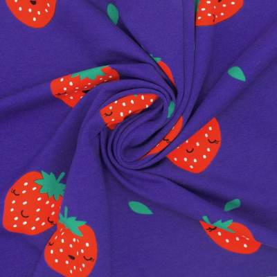 trawberry print cotton sweatshirt fabric - navy