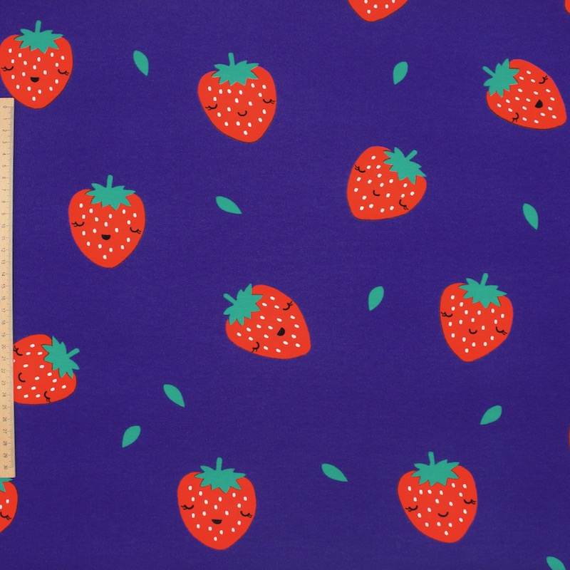 trawberry print cotton sweatshirt fabric - navy