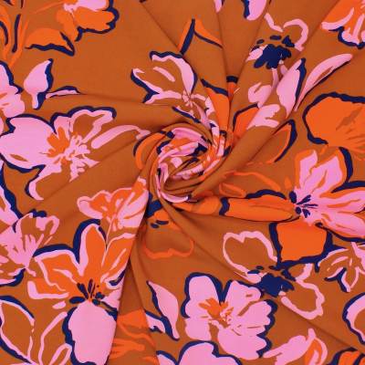 Viscose stof met bloemenprint - roest