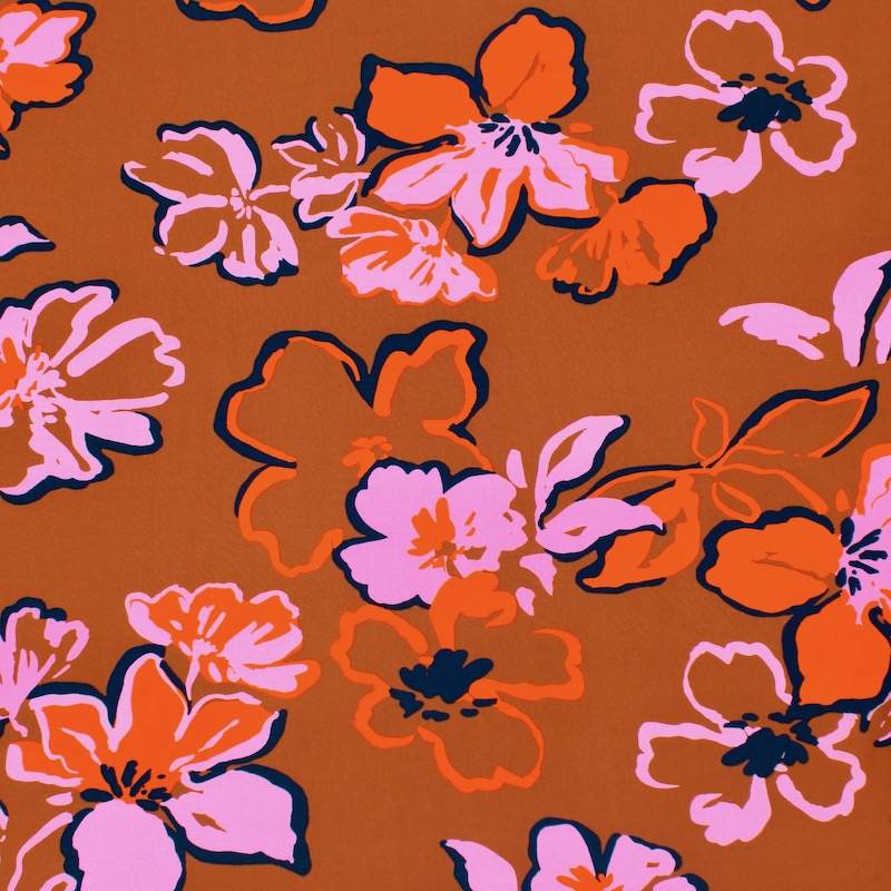 Floral printed viscose fabric - rust