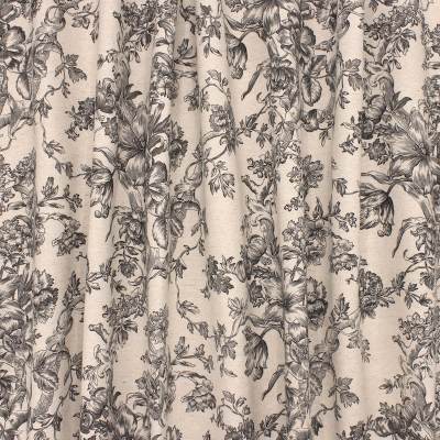 Toile de Jouy inspired upholstery fabric - ecru / vavy blue