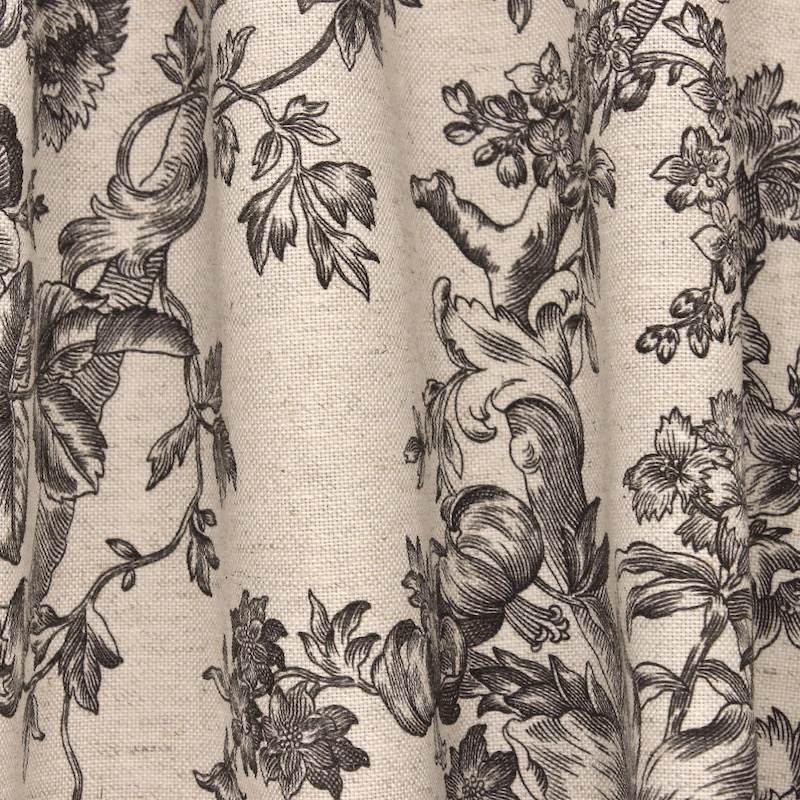 Toile de Jouy inspired upholstery fabric - ecru / vavy blue