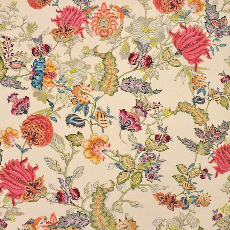 Flower-printed cotton fabric - cream