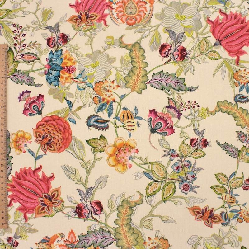 Flower-printed cotton fabric - cream