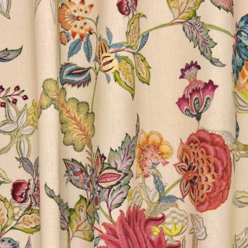 Flower-printed cotton fabric - cream