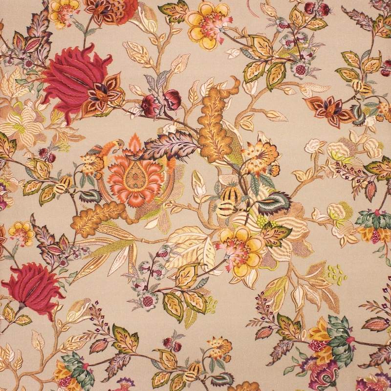 Flower-printed cotton fabric - beige