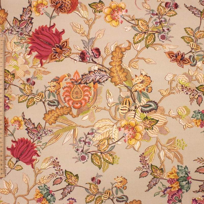 Katoenen stof met bloemenprint - beige