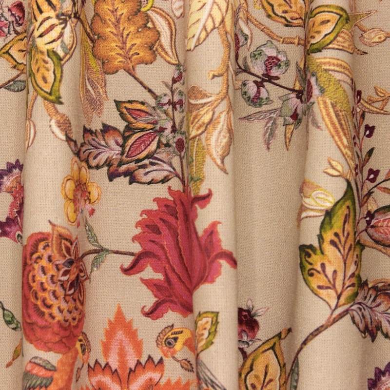 Flower-printed cotton fabric - beige