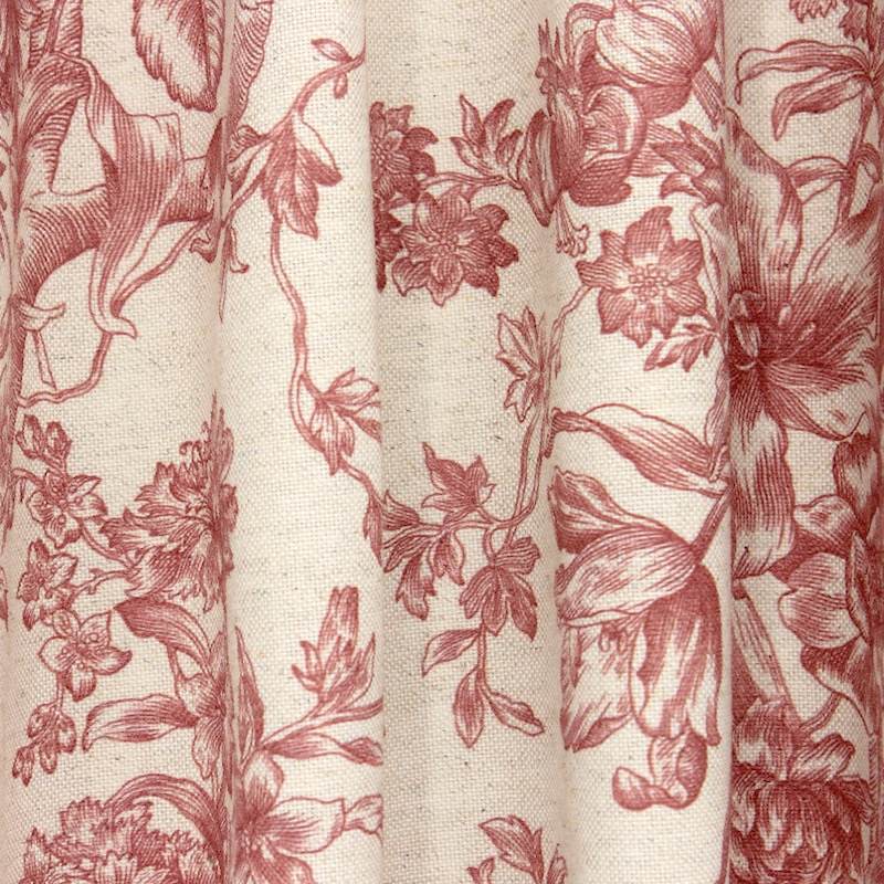 Tissu ameublement inspiration toile de jouy - écru / rouge