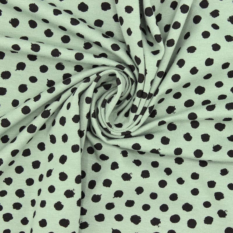 Jersey fabric with dots - sage green