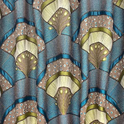 Tissu polyester et coton graphique - bleu/taupe