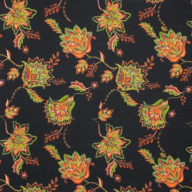 Tissu aspect crêpe floral - noir