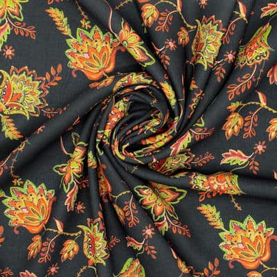 Tissu aspect crêpe floral - noir