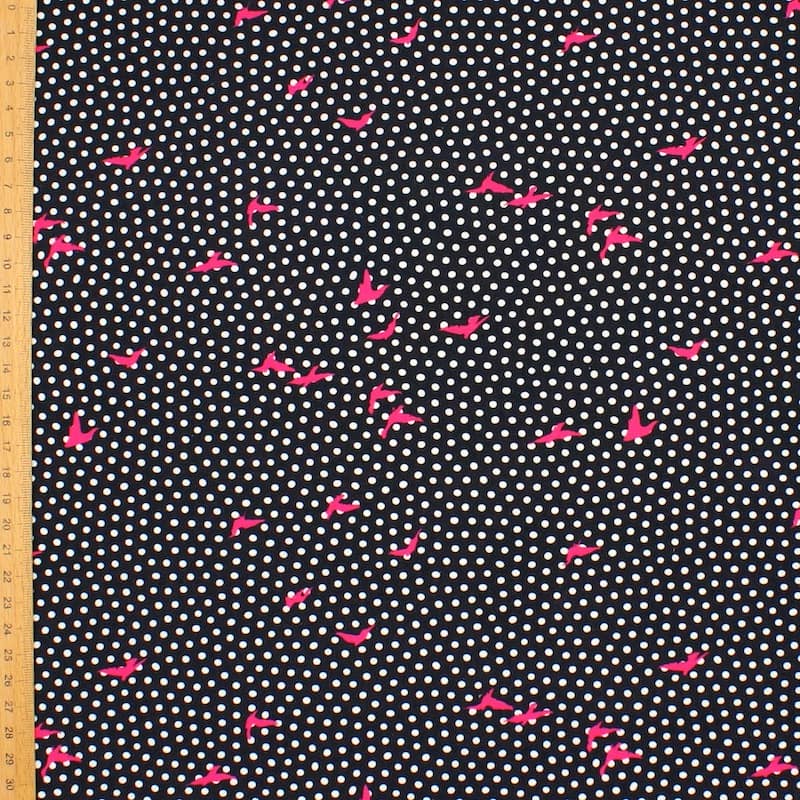 Poplin cotton with dots and birds - black/white