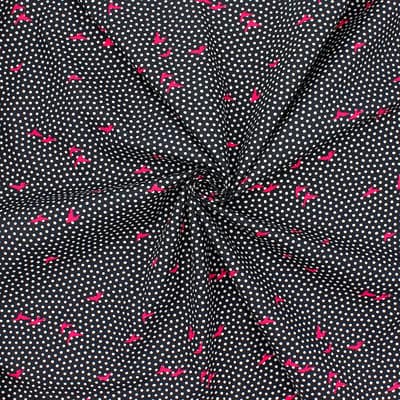 Poplin cotton with dots and birds - black/white