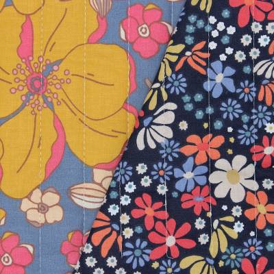 Double-faced floral quilted fabric - blue/navy blue