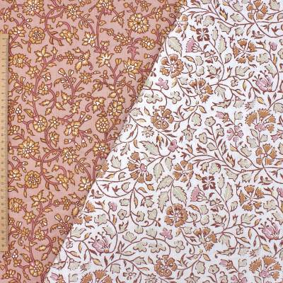 Double-faced floral quilted fabric - off-white/old pink