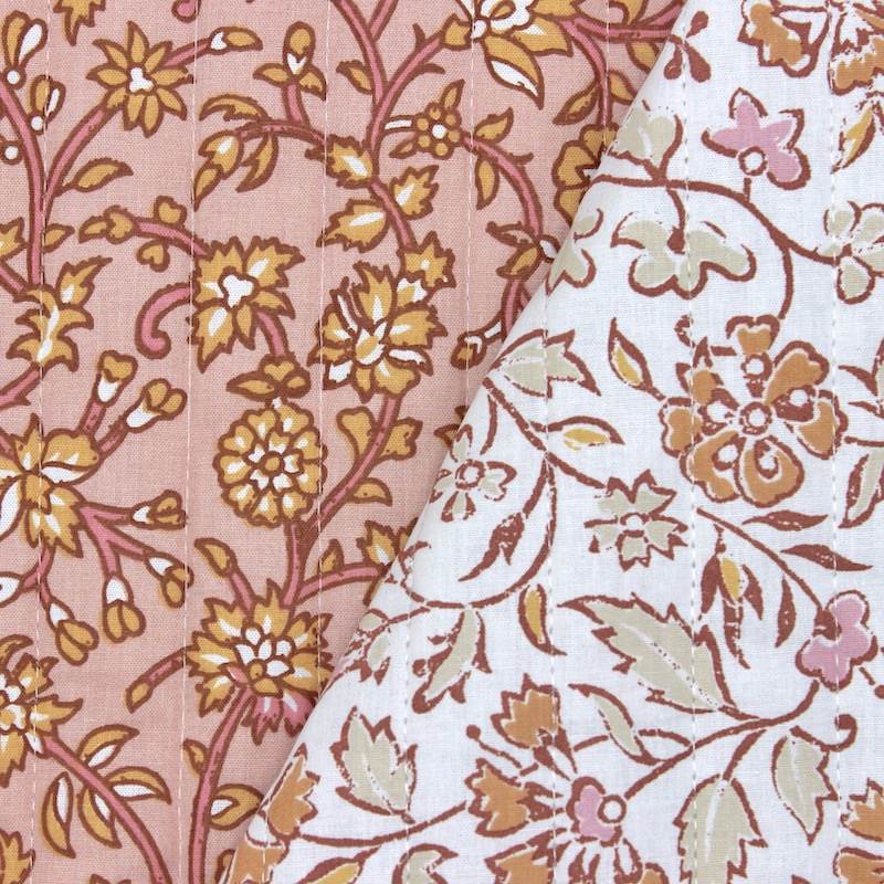 Double-faced floral quilted fabric - off-white/old pink